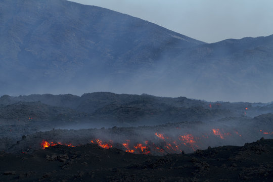 Lava field. Eruption of Etna volcano's May 16, 2015