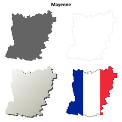 Mayenne (Pays de la Loire) outline map set