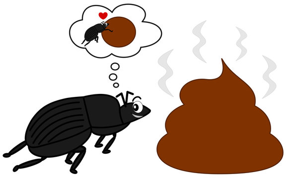 dung beetle and the big poop funny cartoon vector illustration