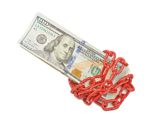 Hundred dollar bills in chains