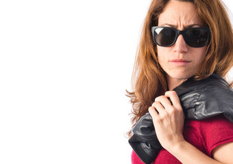Naklejka premium Rock woman with leather jacket