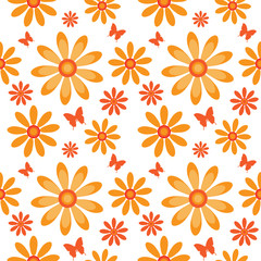 Seamless pattern with flowers and butterflies