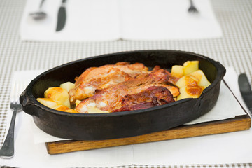 Lunch/Delicious roasted pork knuckle with potato