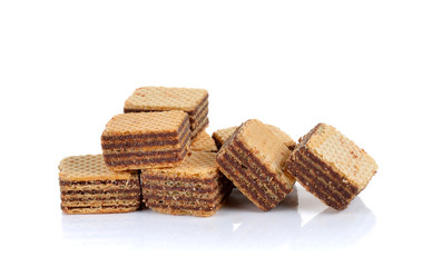 sweet wafer cream with chocolate on white background