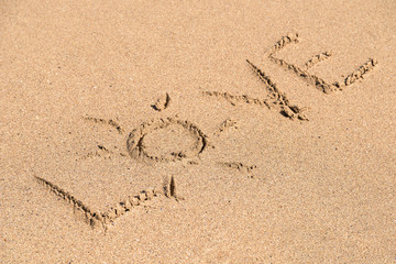 Love Word On Ocean Beach Sand