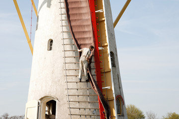 miller is working and climbing on a corn mill © breedfoto