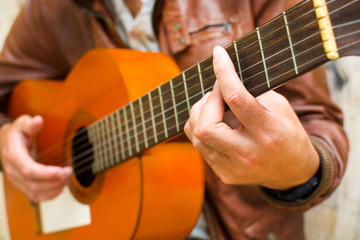 Fototapeta premium man with guitar. urban style