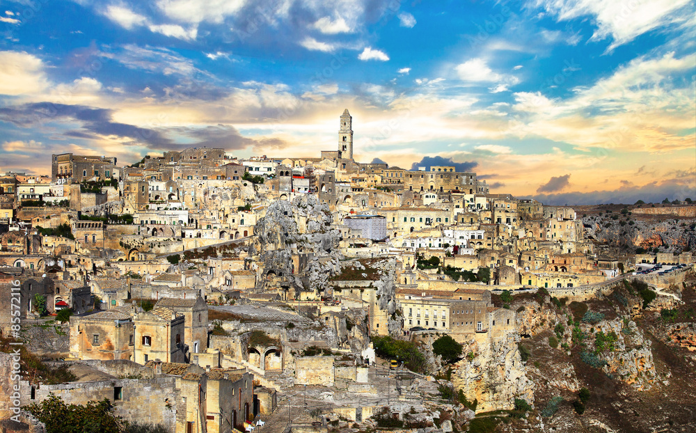 Canvas Prints susnet over ancient matera. basilicata, italy