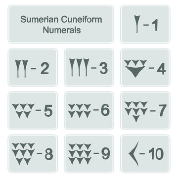 set of monochrome icons with sumerian cuneiform numerals for your design