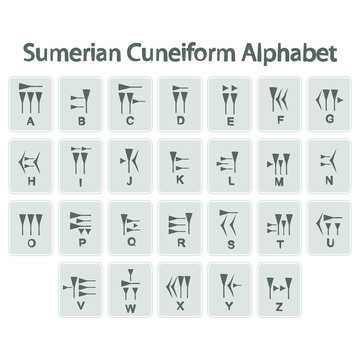 set of monochrome icons with sumerian cuneiform alphabet for your design