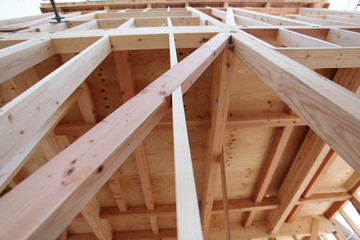 Fototapeta na wymiar 木造2階建て住宅の建築現場　イメージ　木造軸組工法