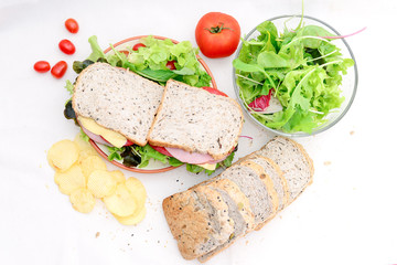 Fototapeta na wymiar Whole Wheat Sandwiches with Salad
