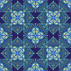 Hand drawing zentangle mandala color seamless parteern. Italian majolica style