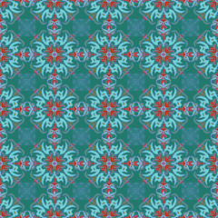 Hand drawing zentangle mandala color seamless parteern. Italian majolica style