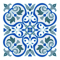 Hand drawing zentangle mandala color element. Italian majolica style