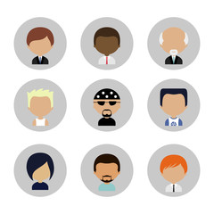 Set of Men Faces Icons in Flat Design