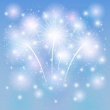 Fireworks shine on blue background