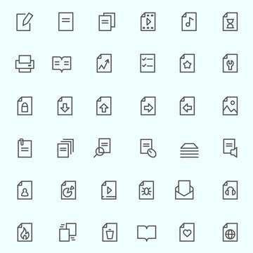 Document icons, simple and thin line design