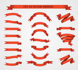 Design elements. Set of Red vector ribbons or banners. 