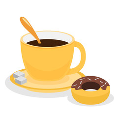Donut with coffee. Flat vector