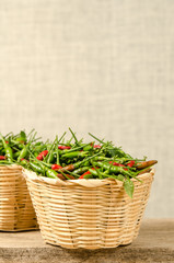 Fototapeta na wymiar Green and red Thai chili peppers