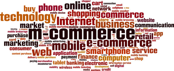 Mobile commerce word cloud concept. Vector illustration