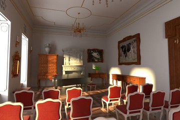 3d render of luxury manor interior - hall