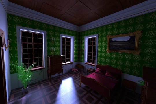 3d render of luxury manor interior - bedroom