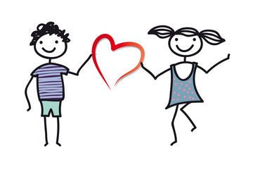 Junge und Mädchen mit Herz, Freundschaft schließen für die Ewigkeit, soziale Kontakte festigen, Kompetenz erlernen, Erziehung von Kindern