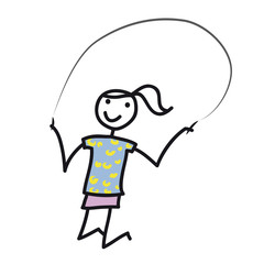 Mädchen mit Sprungseil, Sport und Beschäftigung zu Hause, Morgengymnastik als tägliche Routine, gesund bleiben und das Immunsystem stärken