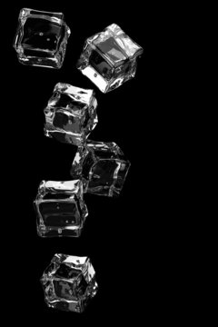 Falling ice cubes on black background.3D render.
