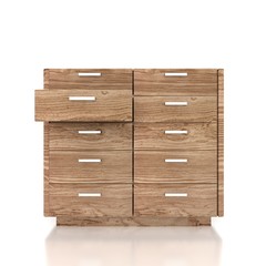 wood cupboard with opened empty drawer