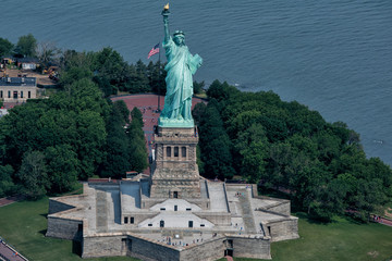 statue of liberty aerial view
