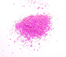 Makeup cheeks and eye. Pink Cosmetic powder on white background