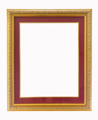 Antique golden frame isolated on white background with clipping