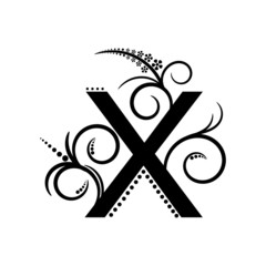 Black alphabet letter X with creeping plant