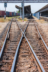 Obraz premium Railway on station, outdoor landscape