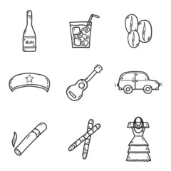 Set of cute hand drawn icons on Cuba theme
