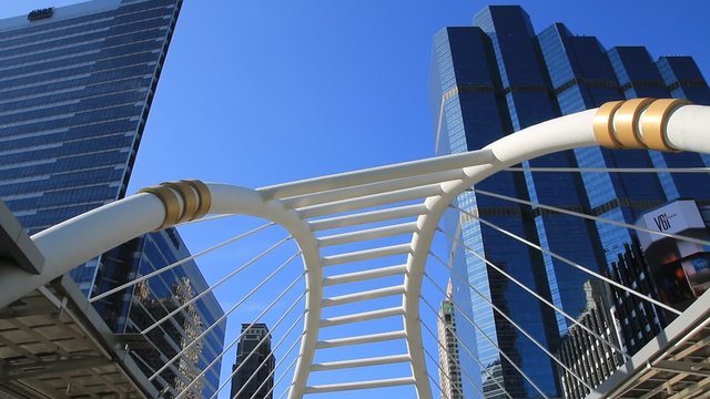 Time lapse ,Public skywalk with Building architecture style modern ,business area in city of bangkok