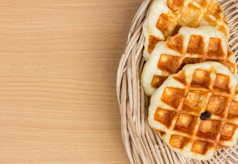 Morning breakfast with raisin waffle 