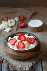 Homemade cottage cheese natural organic breakfast with