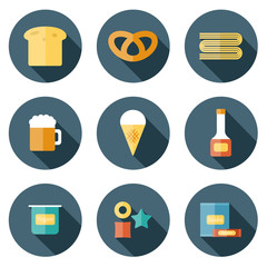 Set of flat icons with allergic gluten products: bread, pastry