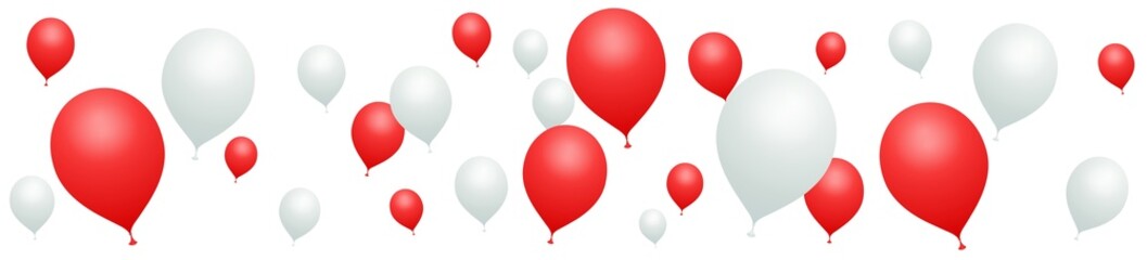 Banner red and white balloons on white background - obrazy, fototapety, plakaty