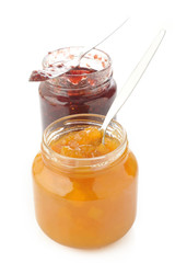 peach jam and raspberry jam