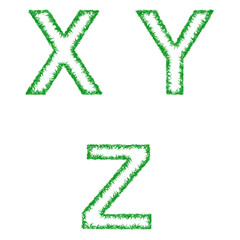 Green grass font design set - letters X, Y, Z