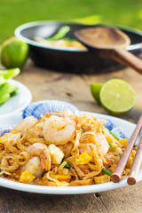 Thai Food : Padthai Thai noodle style on the wood desk