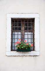 old window with grating
