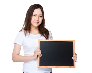 Young woman show with blackboard