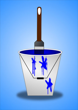 Farbeimer mit Farbenkleckse 
