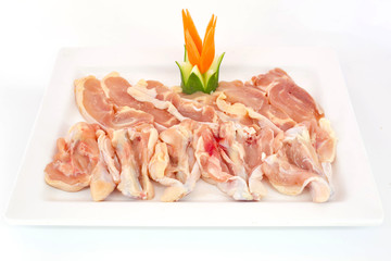 Fresh slices of chicken isoloate on white background ready to be